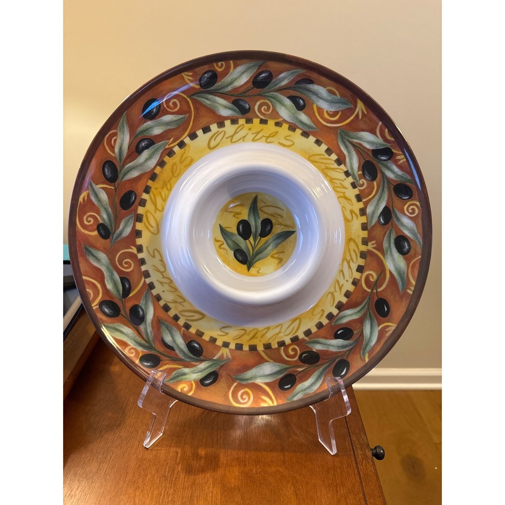 Olive‎ pattern Chip & Dip Serving Tray Platter 14 inches